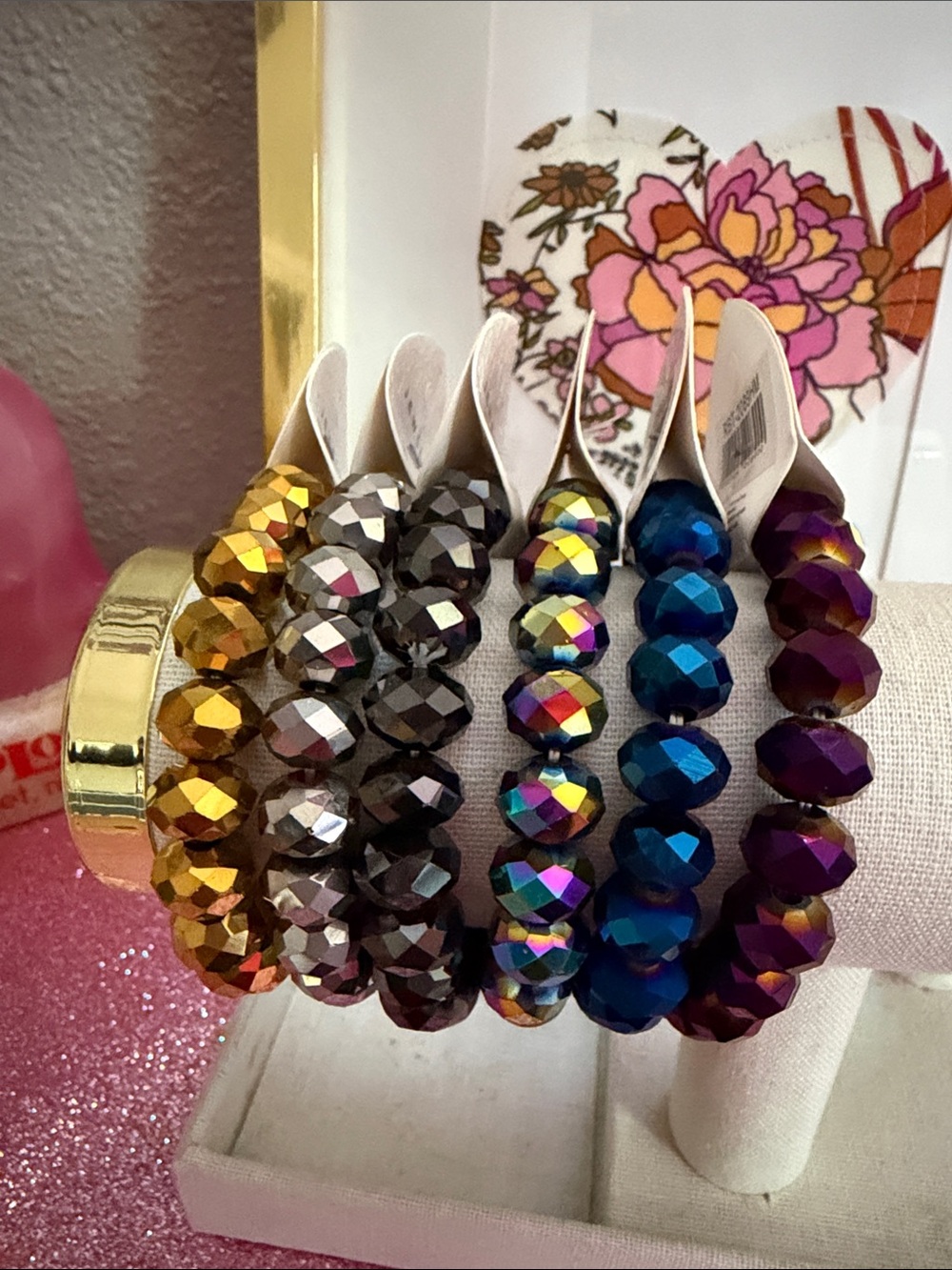 Choose One Faceted Bead Stretch Bracelets Gold, Silver, Iridescent, Blue, Purple